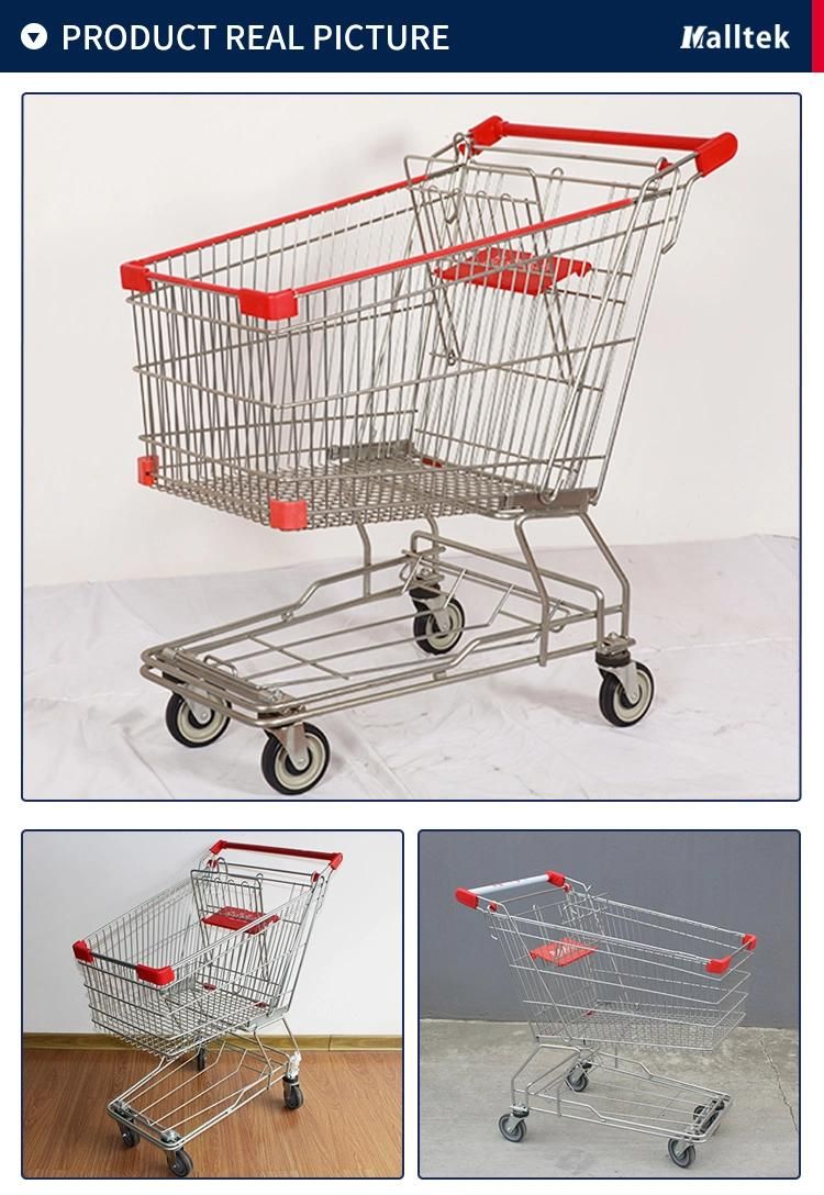 Asian Style Metal Trolley Supermarket Cart with Customizable Logo