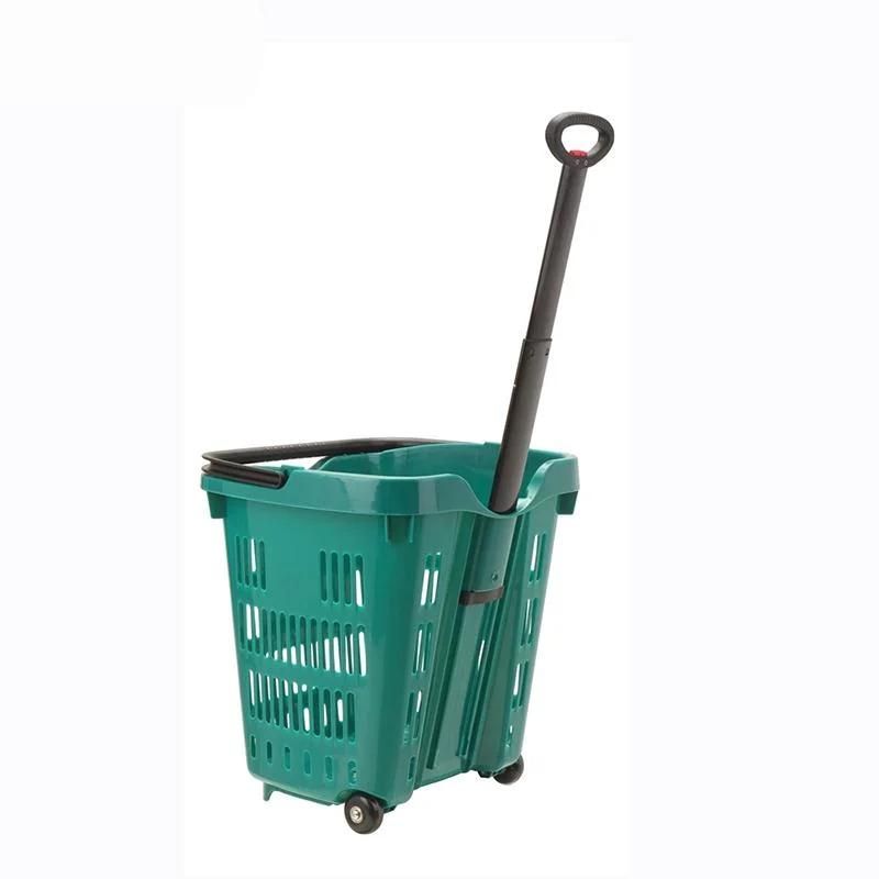 High Grade Hand Trolley Plastic Shopping Basket with Wheels