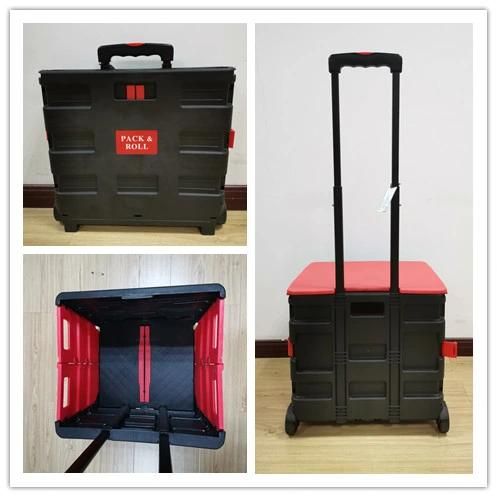 China Manufacturer Folded Shopping Trolley with Handle Plastic Storage Cart