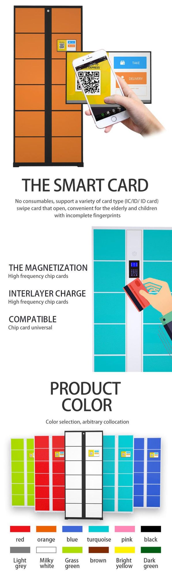 Bar Code Electronic Storage RFID Locker for Supermarkets Mall