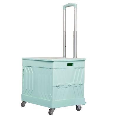 China Fashionable Helping Hand Four Universal Wheels Plastic Cart Folding Supermarket Trolleys