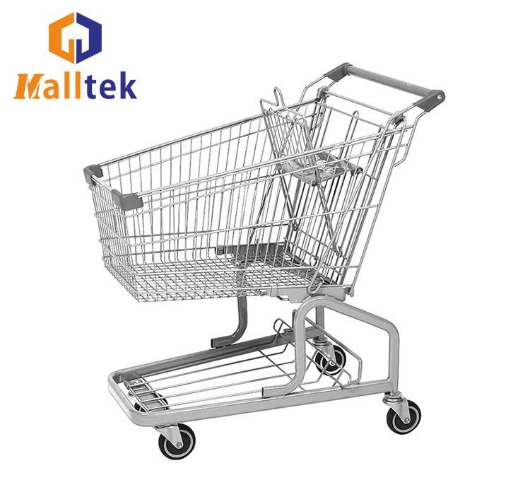 Fashion German PU Wheels Stainless Steel Supermarket Shopping Trolley Cart