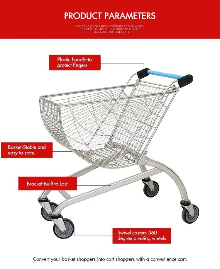 High Quality 80L Round Chrome Plated Basket Trolley for Supermarket