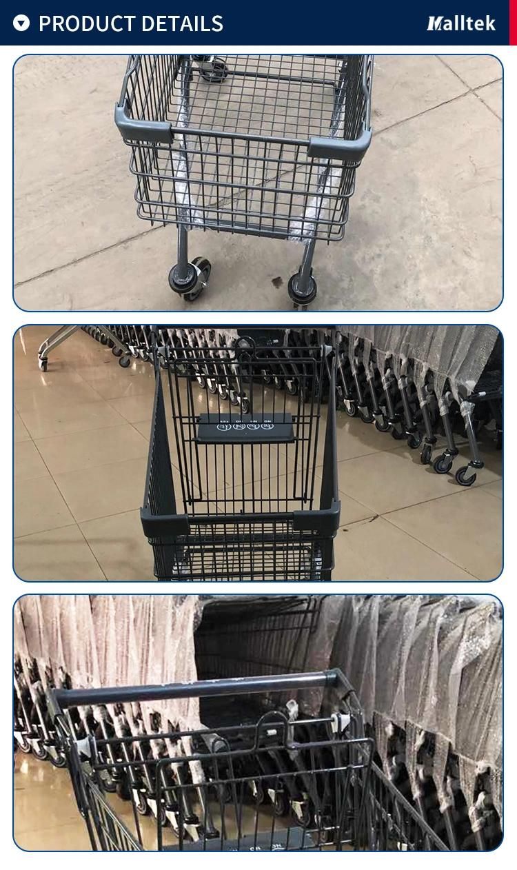 Supplier Chrome Surface Metal Supermarket Trolley with 4 Wheels