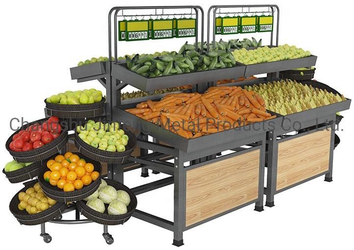 Supermarket Display Rack Fruit and Vegetable Wooden Display Shelving