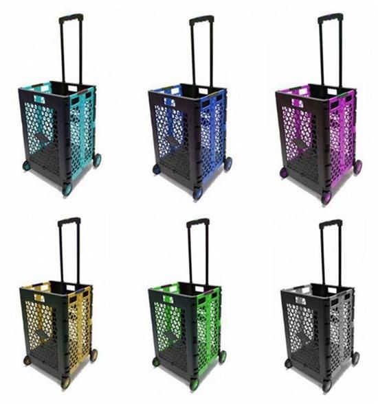 China Manufacturer Portable Folding Plastic Supermarket Shopping Cart with Large Capacity