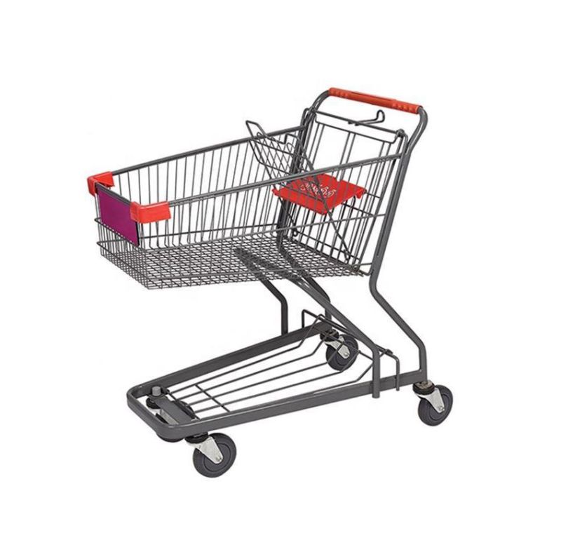 Asian Style Trolley Cart with PU Wheels Supermarket Shopping Trolley