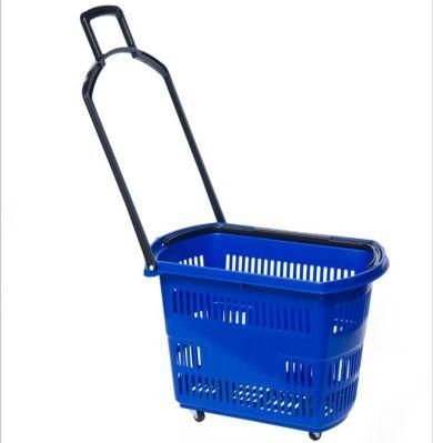 2017 New Style Plastic Basket Supermarket Plastic Rolling Shopping Basket