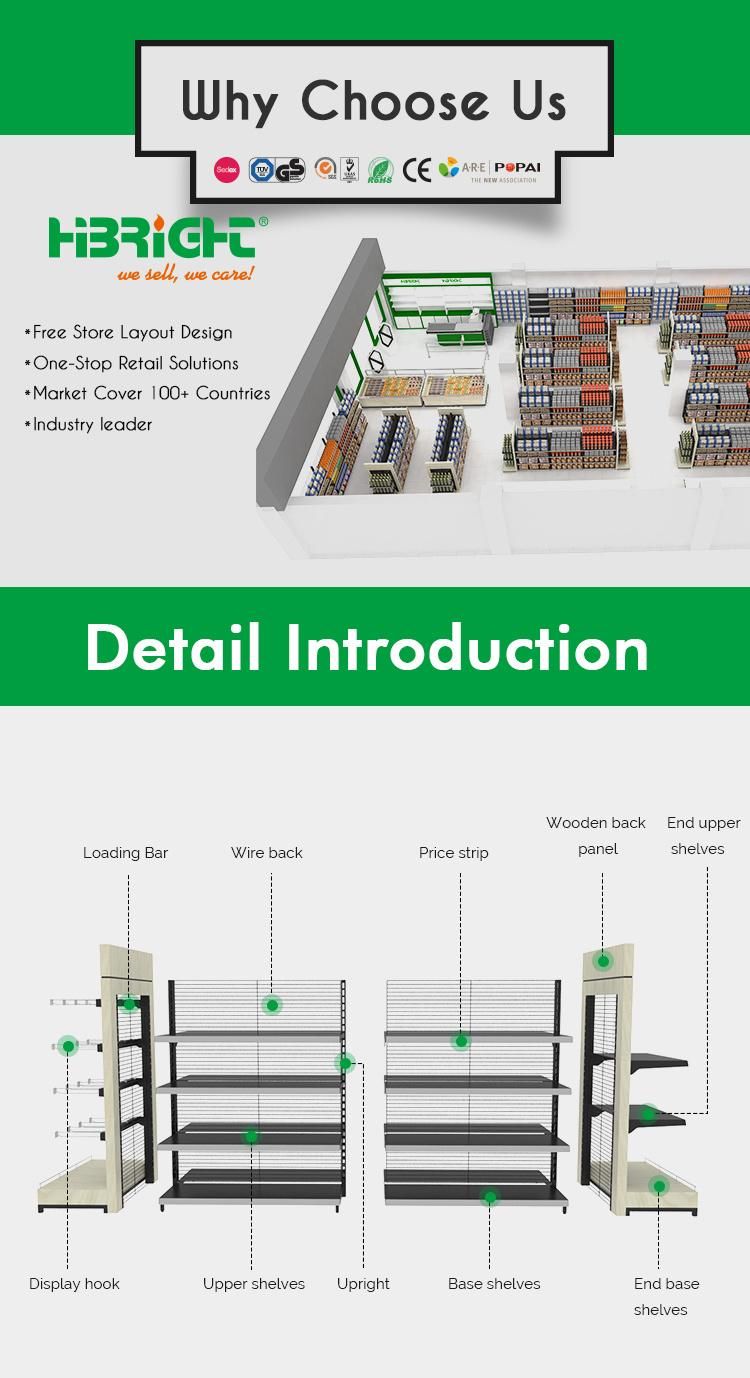 New Style Supermarket Equipment Steel Shelves Wooden Gondola