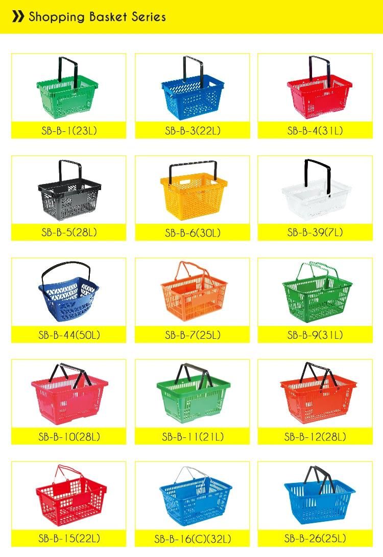 Supermarket Heavy-Duty Grocery Store Plastic Shopping Basket with Handles