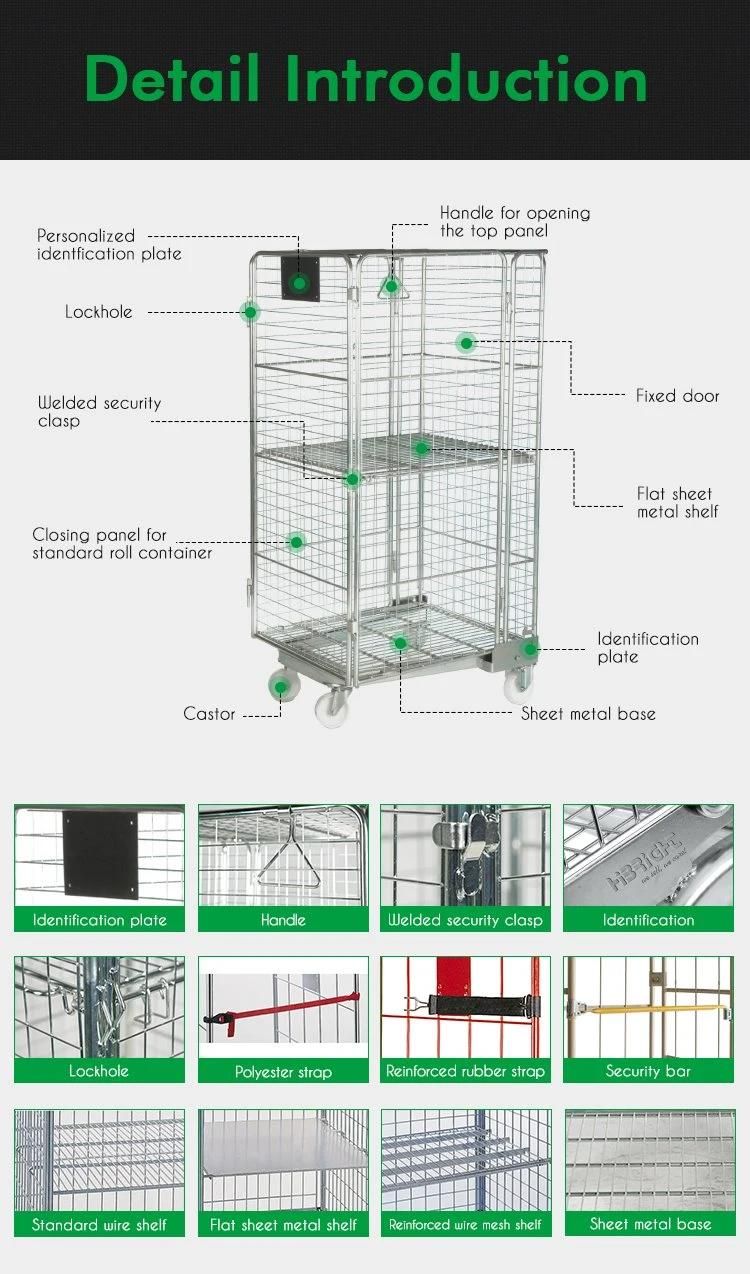 Foldable Collapsible 4 Side Nestable Roll Container with One Upper Shelf