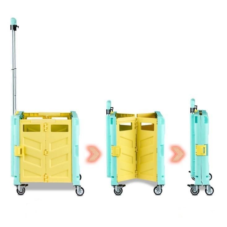 China Factory Four Wheels Plastic Folding Shopping Trolley Box Cart with Multi Functions