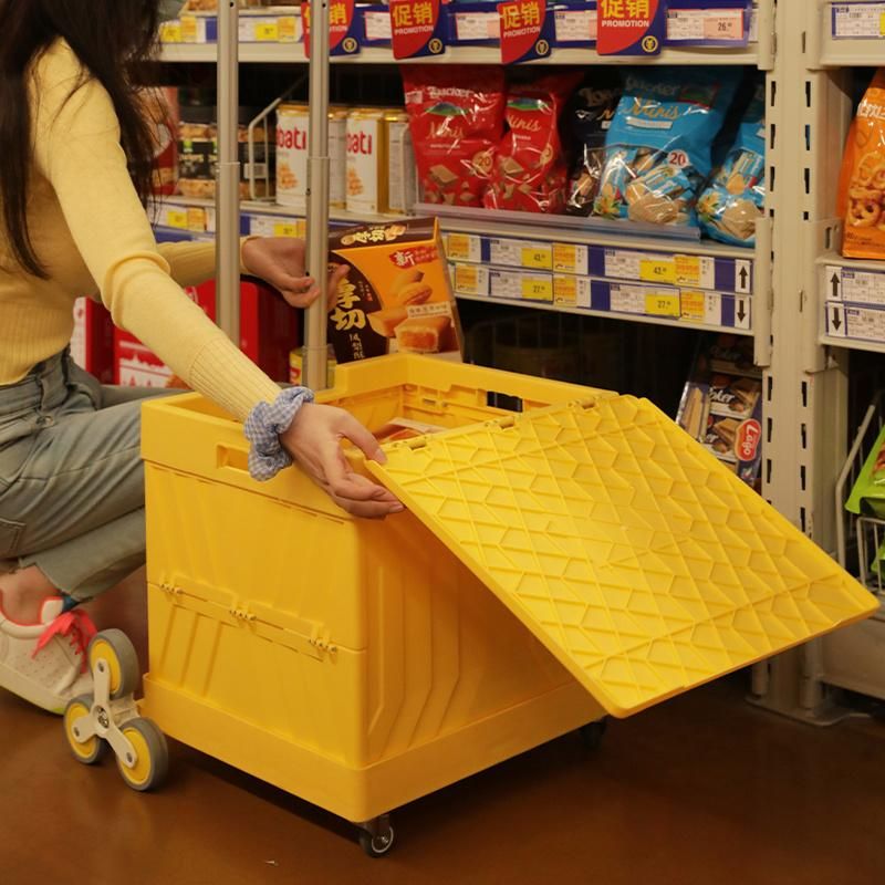 China Factory Large Storage Box Climb Cart Plastic Folding Grocery Shopping Trolley