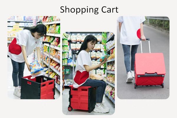 China Vintage Style Foldable Plastic Shopping Trolleys Folding Box Carts with Two Wheels