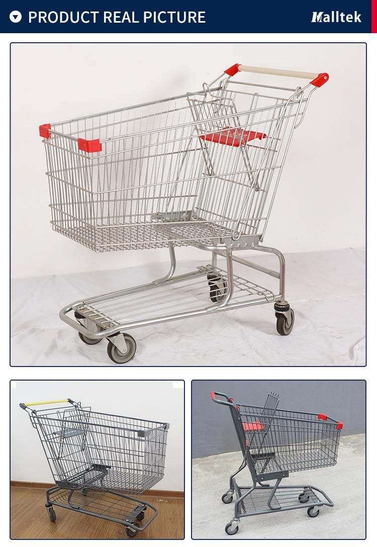 Hot Sale Powder Coating Supermarket Cart with Elevator Wheels