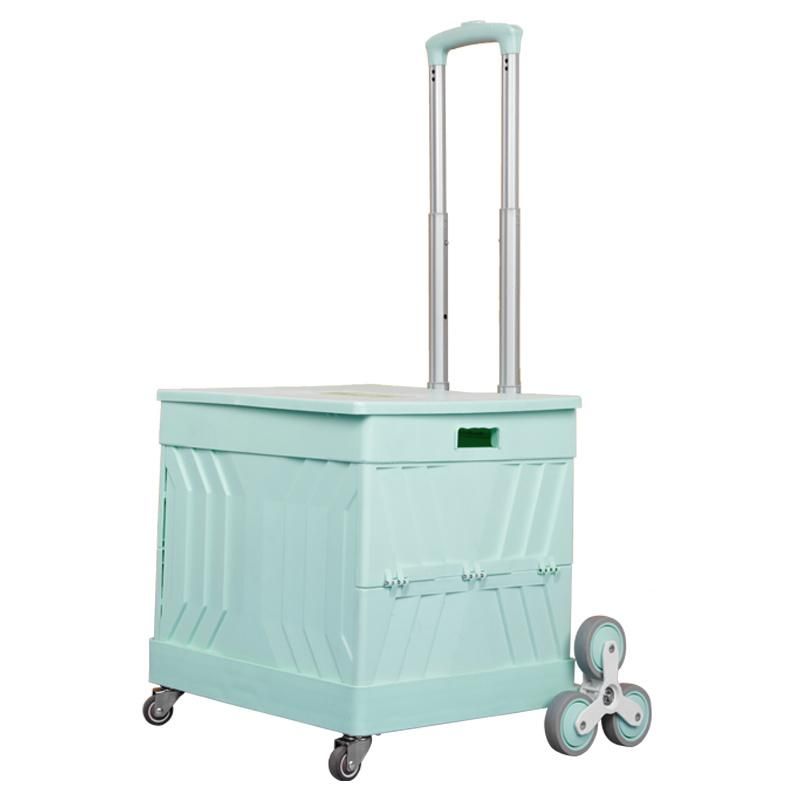 China Factory Plastic Crate with Three Wheels Folding Grocery Shopping Trolley Carts