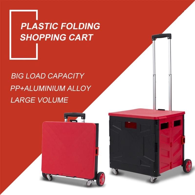 China High Quality Plastic Rolling Folding Shopping Trolley Box Cart on Wheels