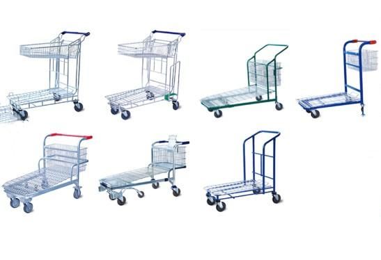 New Four Wheels Galvanized Plastic Sprayed Supermarket Shopping Flat Trolley