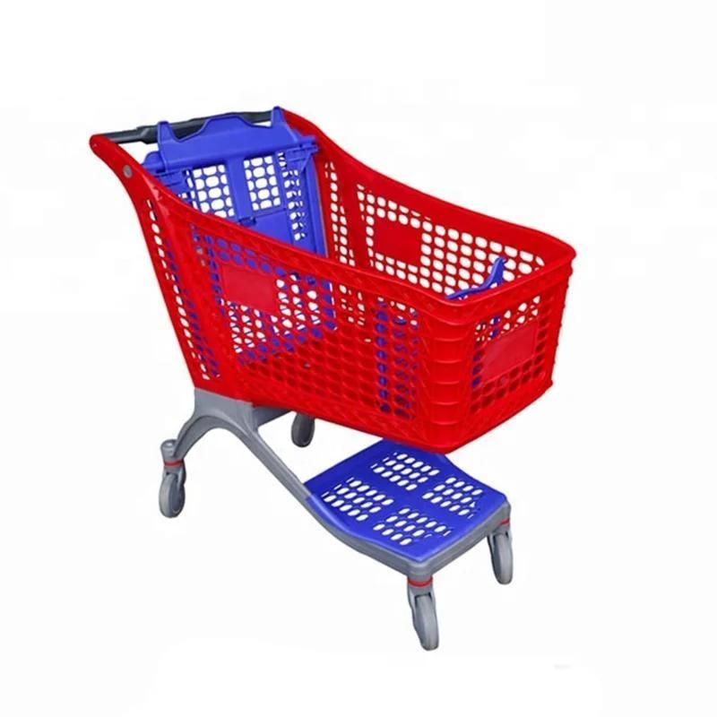 100-220L Plastic Shopping Cart Used Supermarket Shopping Trolley with Seat