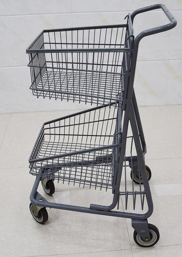 Hot Sale 2-Layer Supermarket Shopping Trolley Carts Asian Type Hand Push