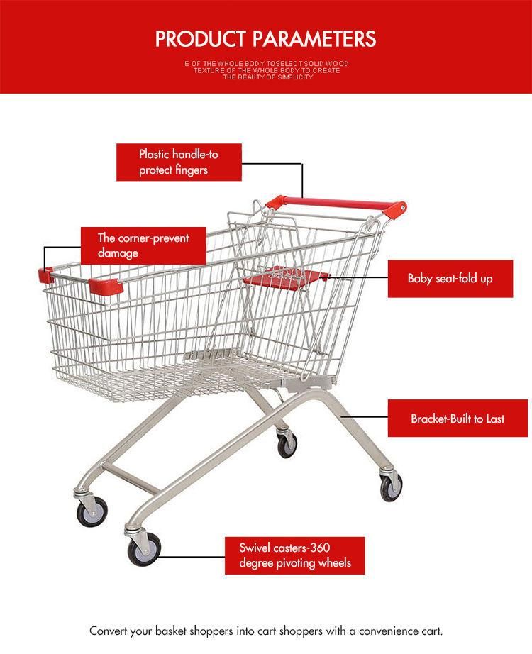 European Style Supermarket Metal Shopping Cart Trolley with Wheels