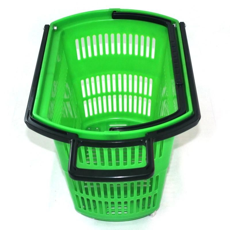 Plastic Supermarket Rolling Shopping Basket with Four Wheels Zc-9