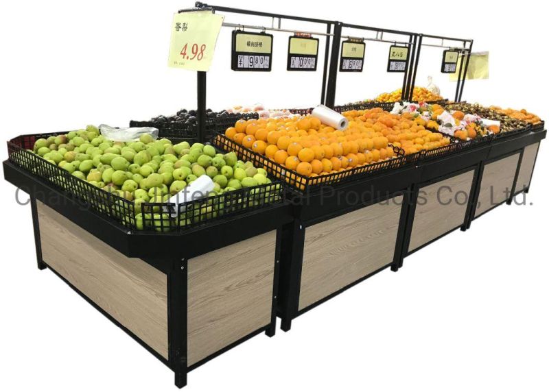 Supermarket Wooden and Metal Shelves Display Rack for Vegetable and Fruit Jf-Vr-079