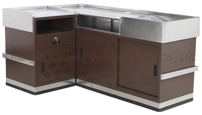 Supermarket Metal Checkout Counter with Stainless Steel Protection