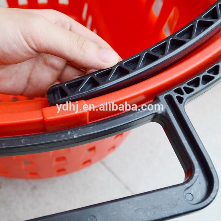 Supermarket Plastic Roll Shopping Basket with 4 Wheels