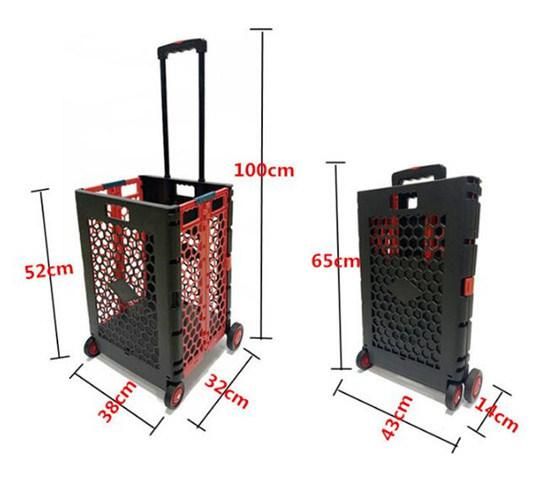 China Large Volume Durable Plastic Folding Basket Shopping Trolley Cart with Wheels