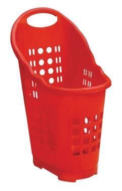 Supermarket Plastic Handle Shopping Rolling Basket with Wheels