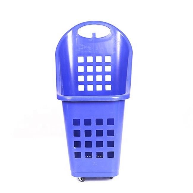 Red/Blue Supermarket Shopping Plastic Basket with Wheels