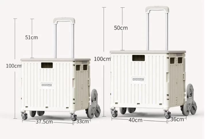 China New Arrival Rolling Folding Plastic Shopping Cart Portable Box Trolley for Supermarket Shopping