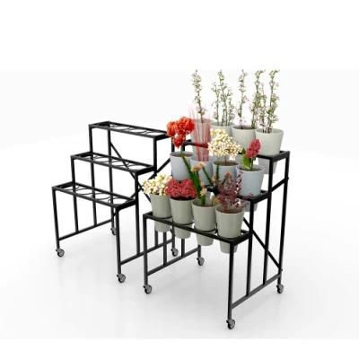 Modern Metal Craft Flower Stand with Wheels