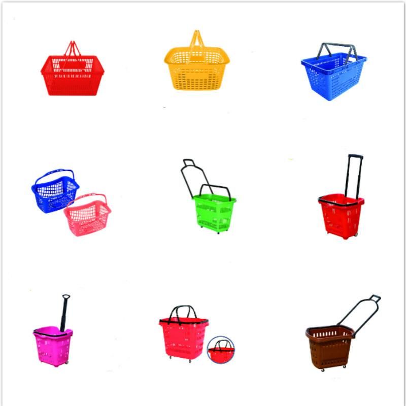 Apple Style Supermarket Red Rolling Plastic Shopping Basket