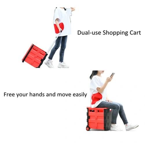 Factory Wholesale Vintage Style Plastic Folding Rolling Push Cart 55L Foldable Market Trolley