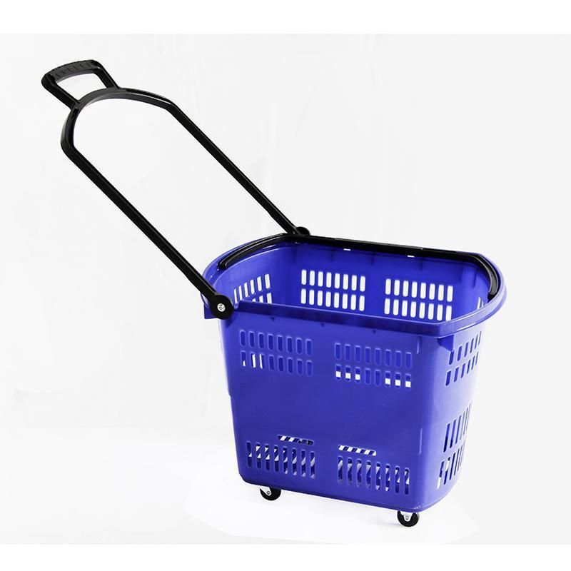 Factory Direct Sale Plastic Roller High Quality Supermarket Plastic Shopping Basket