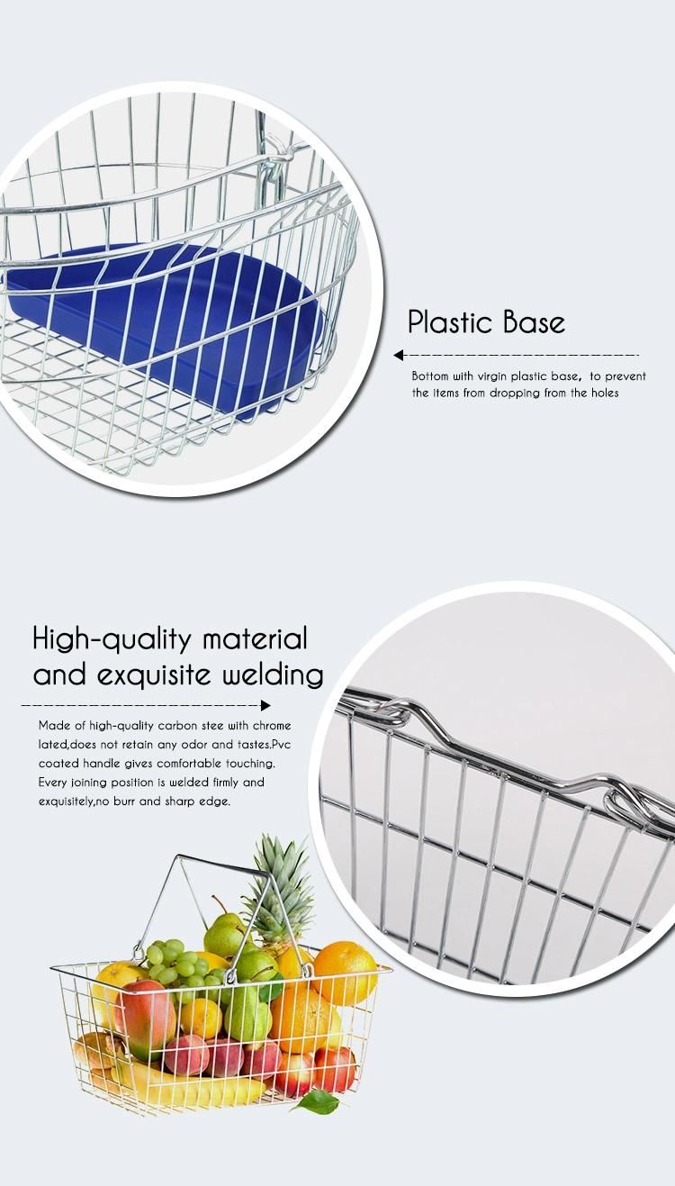 Double Handle Galvanized Steel Wire Hand Shopping Basket with Dipped Handle