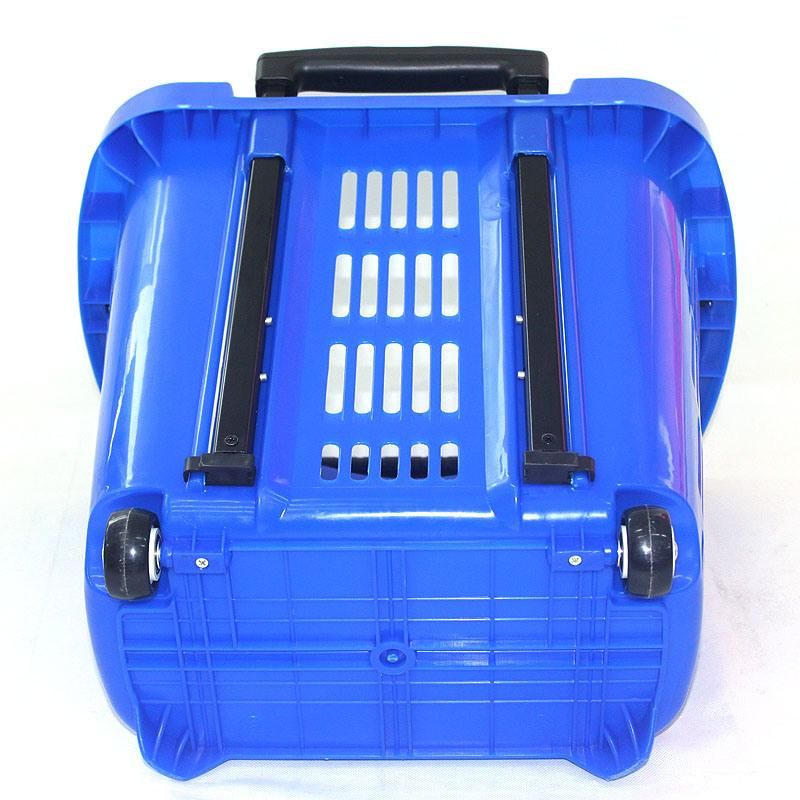 Plastic Supermarket Rolling Shopping Basket with Two Wheels