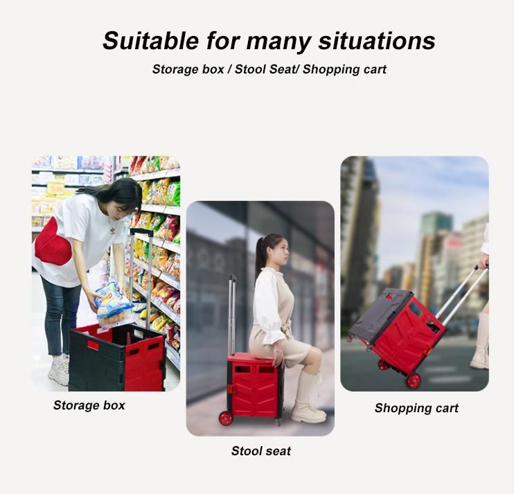 China Factory Wholesale Plastic Mobile Shopping Foldable Trolley Pack & Roll Collapsible Carts