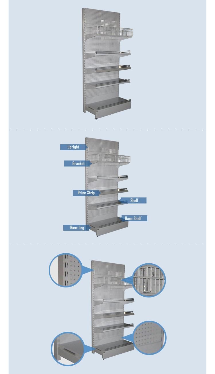 Single Sided Perforated Back Panel Shelf for Supermarket