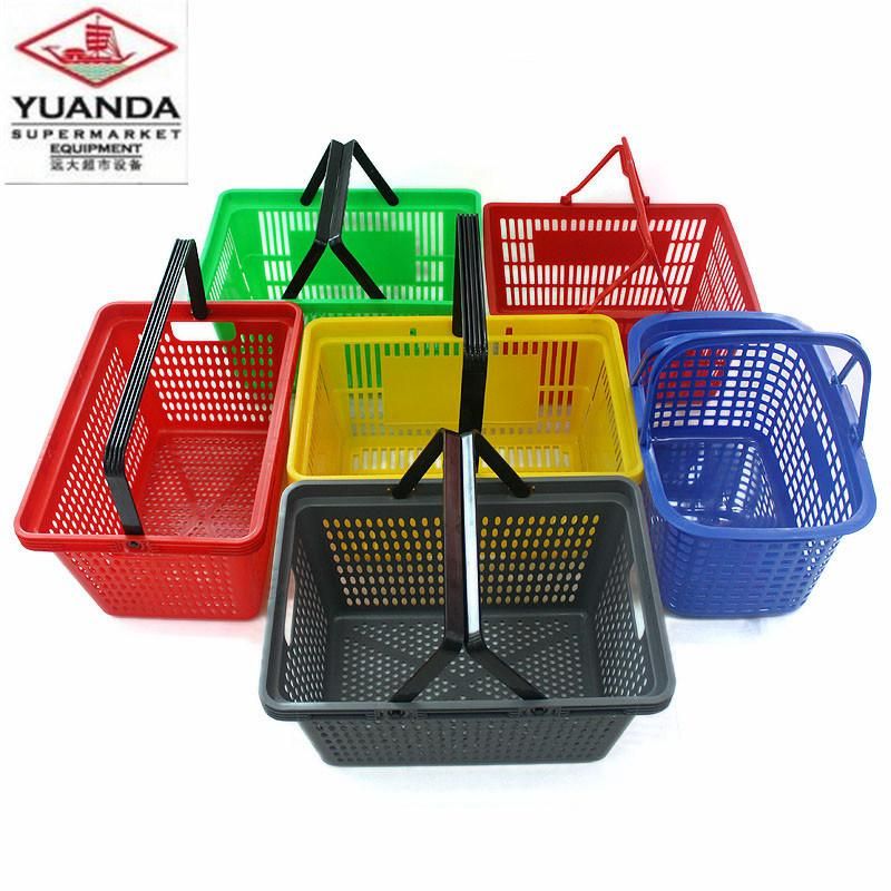 Supermarket Plastic Rolling Shopping Basket with 4 Wheels