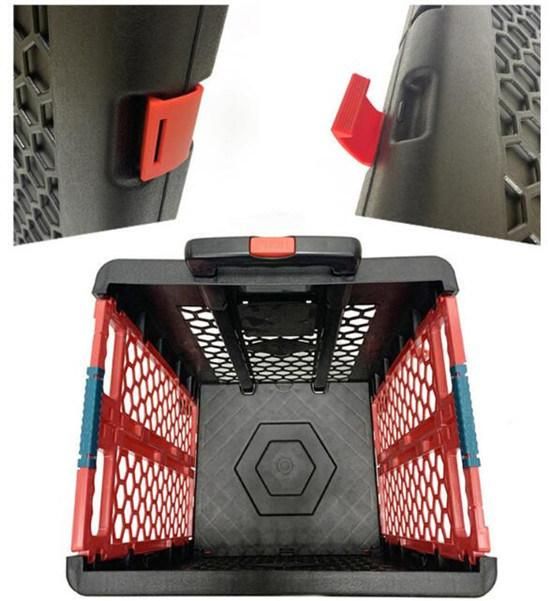 China Durable Plastic Grid Folding Shopping Trolley Collapsible Cart on Wheels with Big Capacity