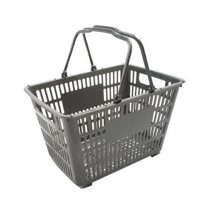 Supermarket Home Pull Rod Portable Dual Handle Plastic Shopping Basket