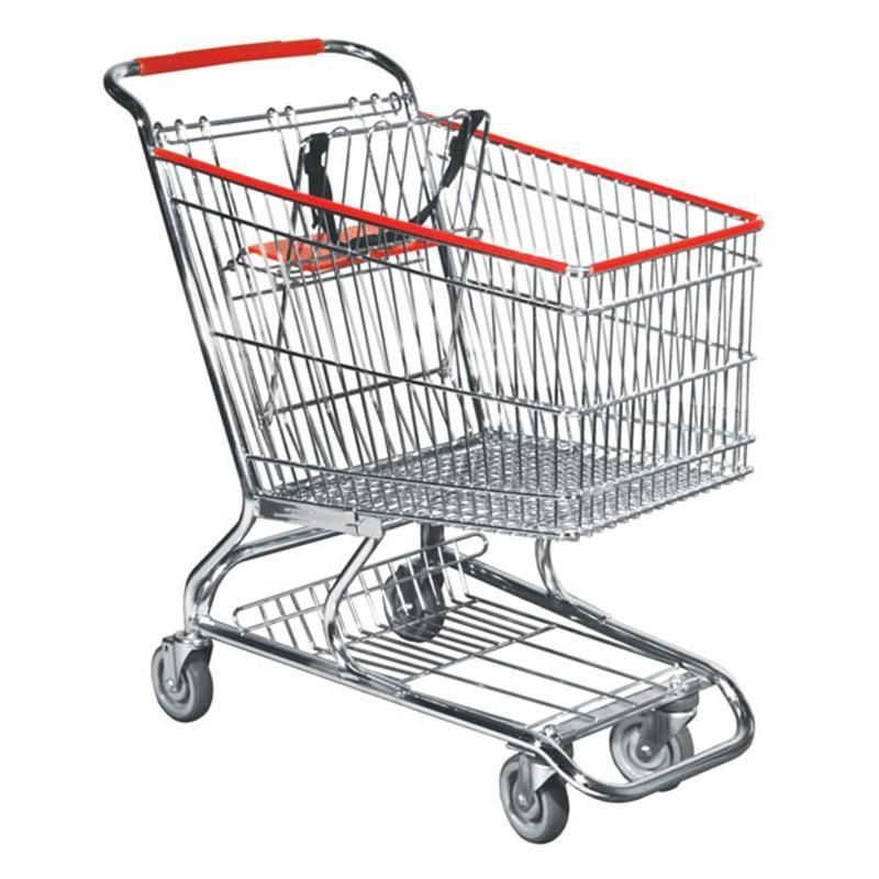 Hot Sale Metal Stainless Steel Supermarket Push Cart Foldable Mini Shopping Cart Shopping Trolley with Seat