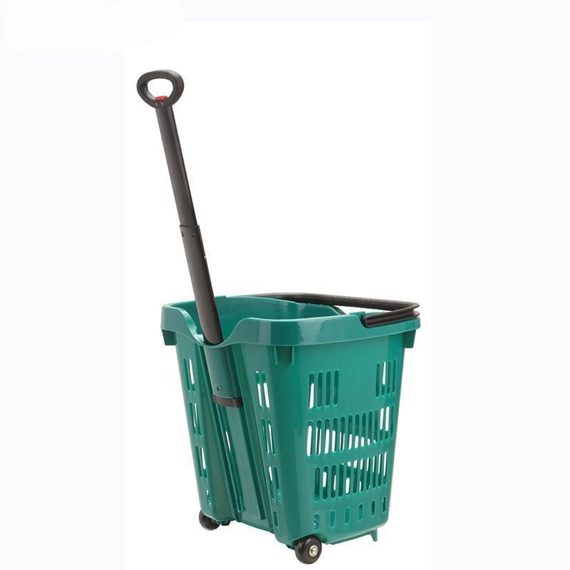 New Designed Plastic Supermarket Single Handle Roll Shopping Trolley Basket