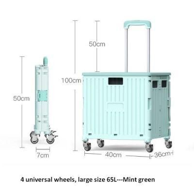 China Manufacturer Large Capacity 65L Plastic Folding Grocery Trolley Carts for Shopping