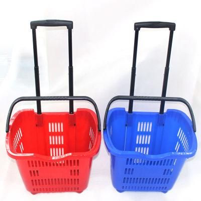 45L Single-Hand Supermarket Plastic Shopping Basket Trolley Carts