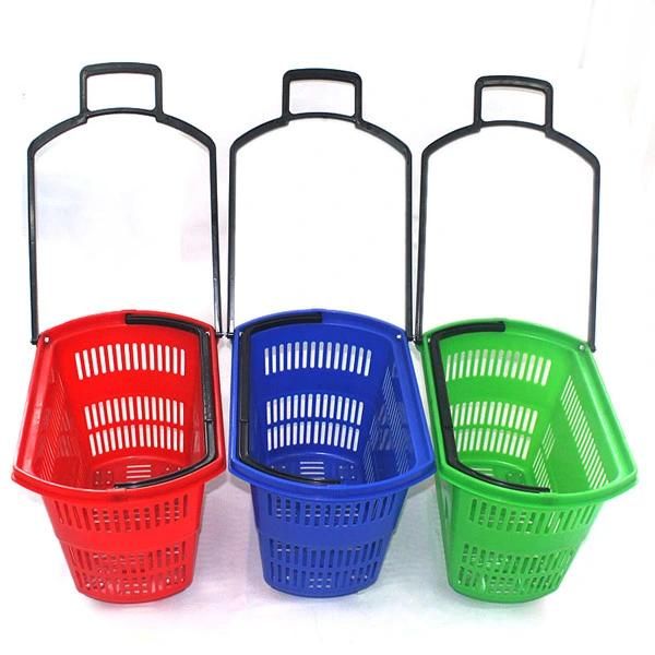 Supermarket Plastic Shopping Basket with Wheels (YD-Z11)