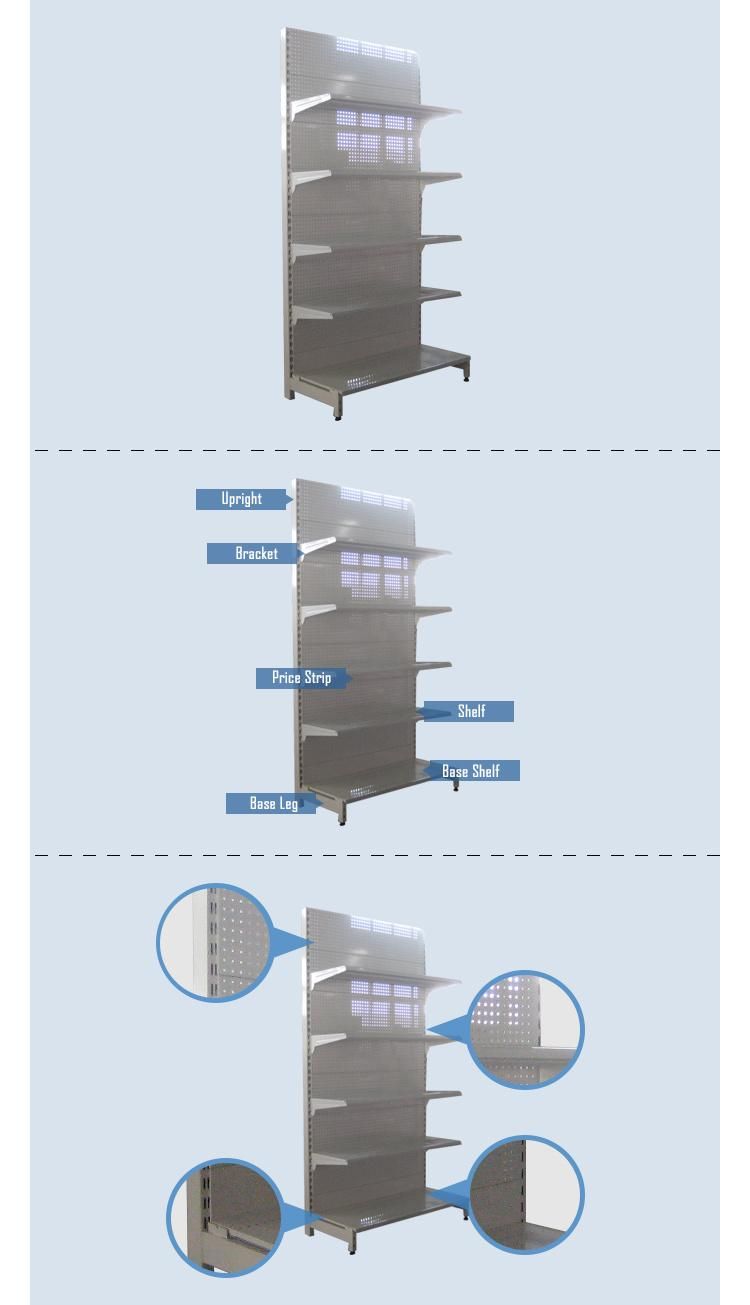 Single Sided Perforated Back Panel Shelf for Supermarket